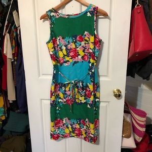 Talbots Green and Blue Floral Stripe Cotton Dress